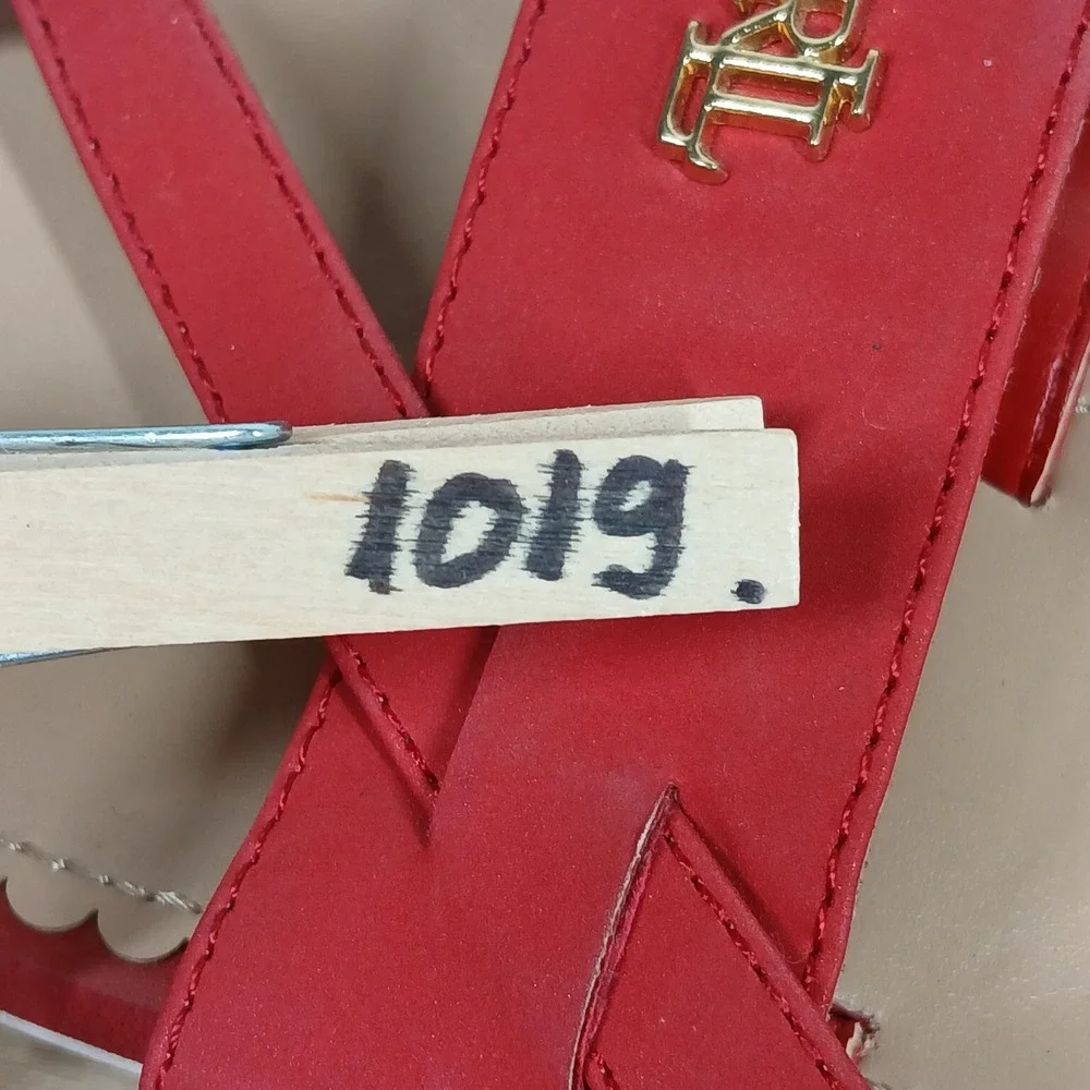 Lauren Ralph Lauren Sandals Womens 9B Red Leather Thong Comfort Casual